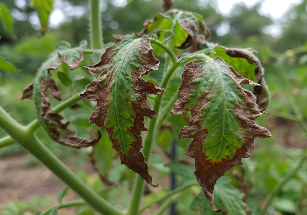 Feuilles de tomates sèches et recroquevillées