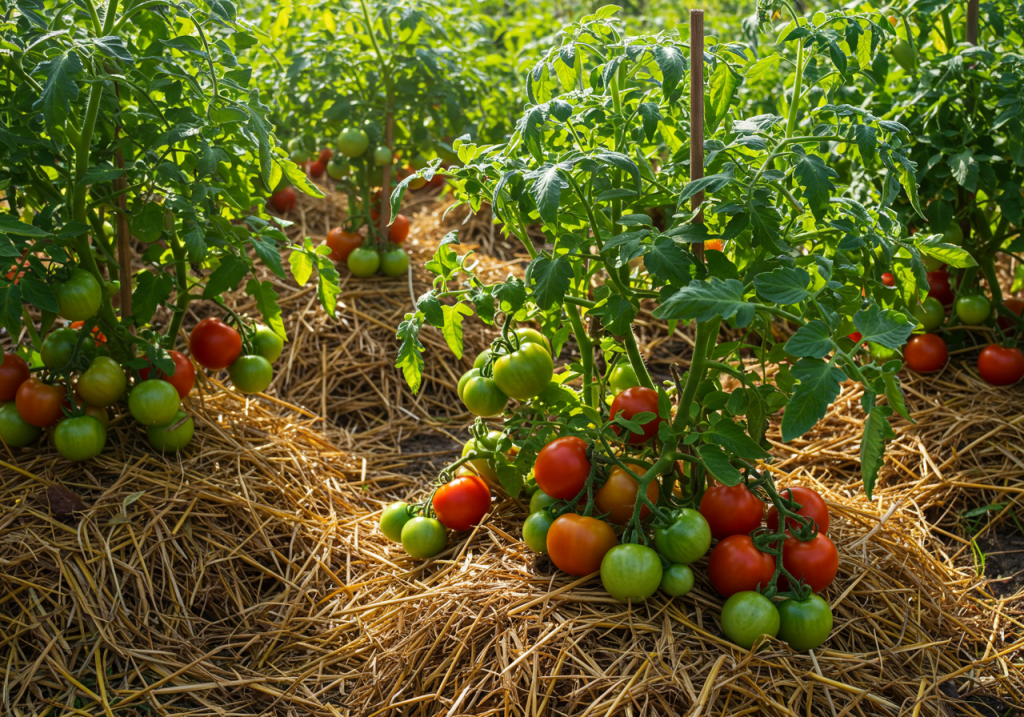 tomates au potager paillage